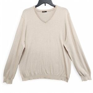 J. Mclaughlin Sweater Men's XL (Fits Slim) Beige‎ Cashmere Blend V-Neck Pullover